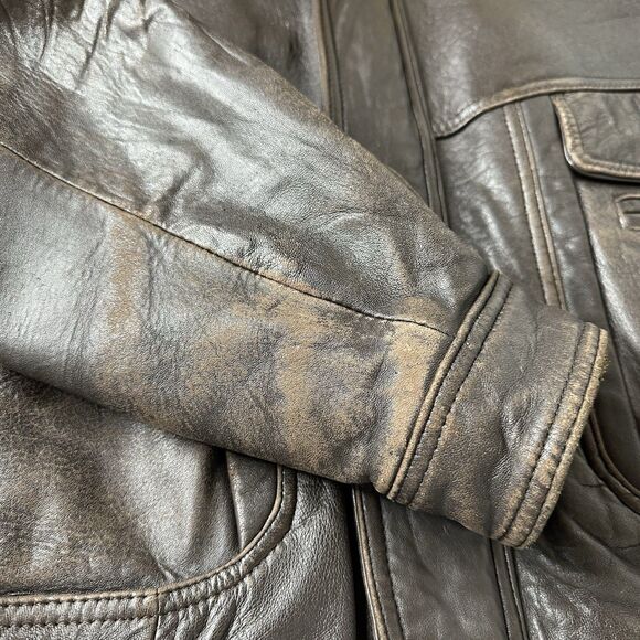 Vtg Mesa Ridge Brown Leather Bomber Jacket Mens Sz XL Motorcycle 90s Distressed - Picture 12 of 16